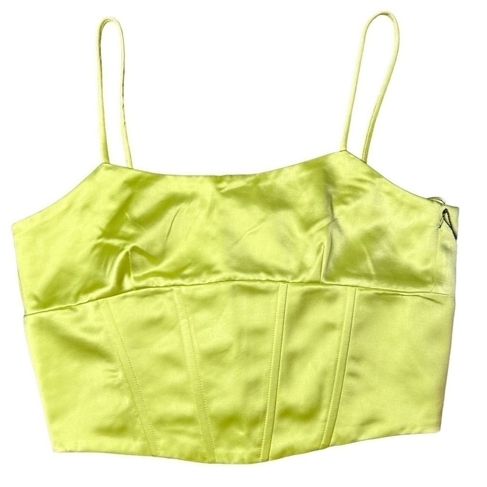 NWT Jason Wu Lime Green Satin Corset Crop Top Neon Yellow Bustier Size M